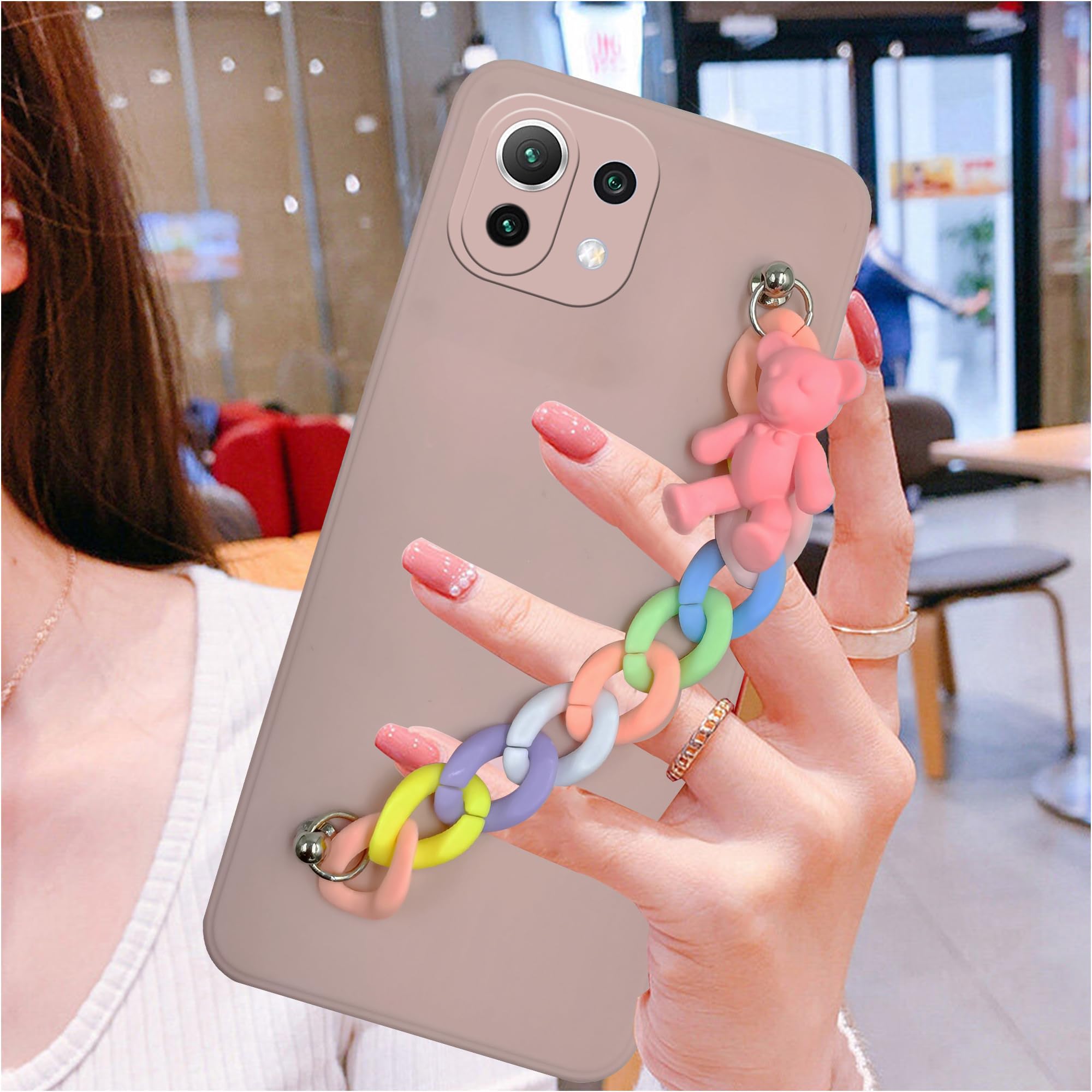 For Xiaomi 11 Lite 5G NE Back Cover Girls Case with Bracelet (Wrist Hanging Chain | Teddy Toy Cartoon)