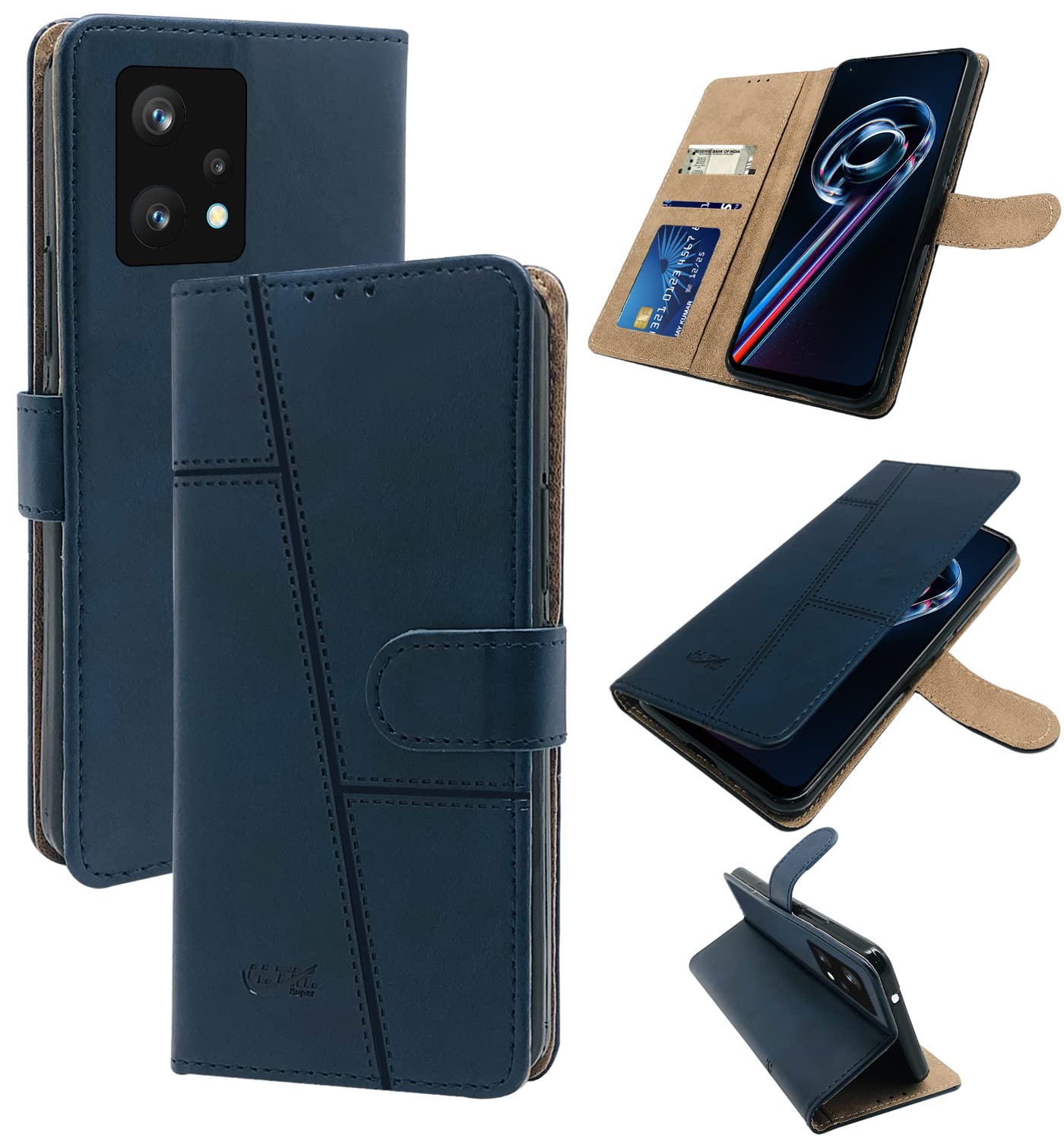 For Realme 9 Pro Flip Cover Case (Stitched Leather Finish | Magnetic Closure | Inner TPU | Foldable Stand | Wallet Card Slots)