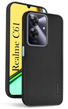 For Realme C61 | Realme Narzo N61 Back Cover Case (Hybrid Armor Case | Carbon Fiber Shockproof | Soft and Flexible)