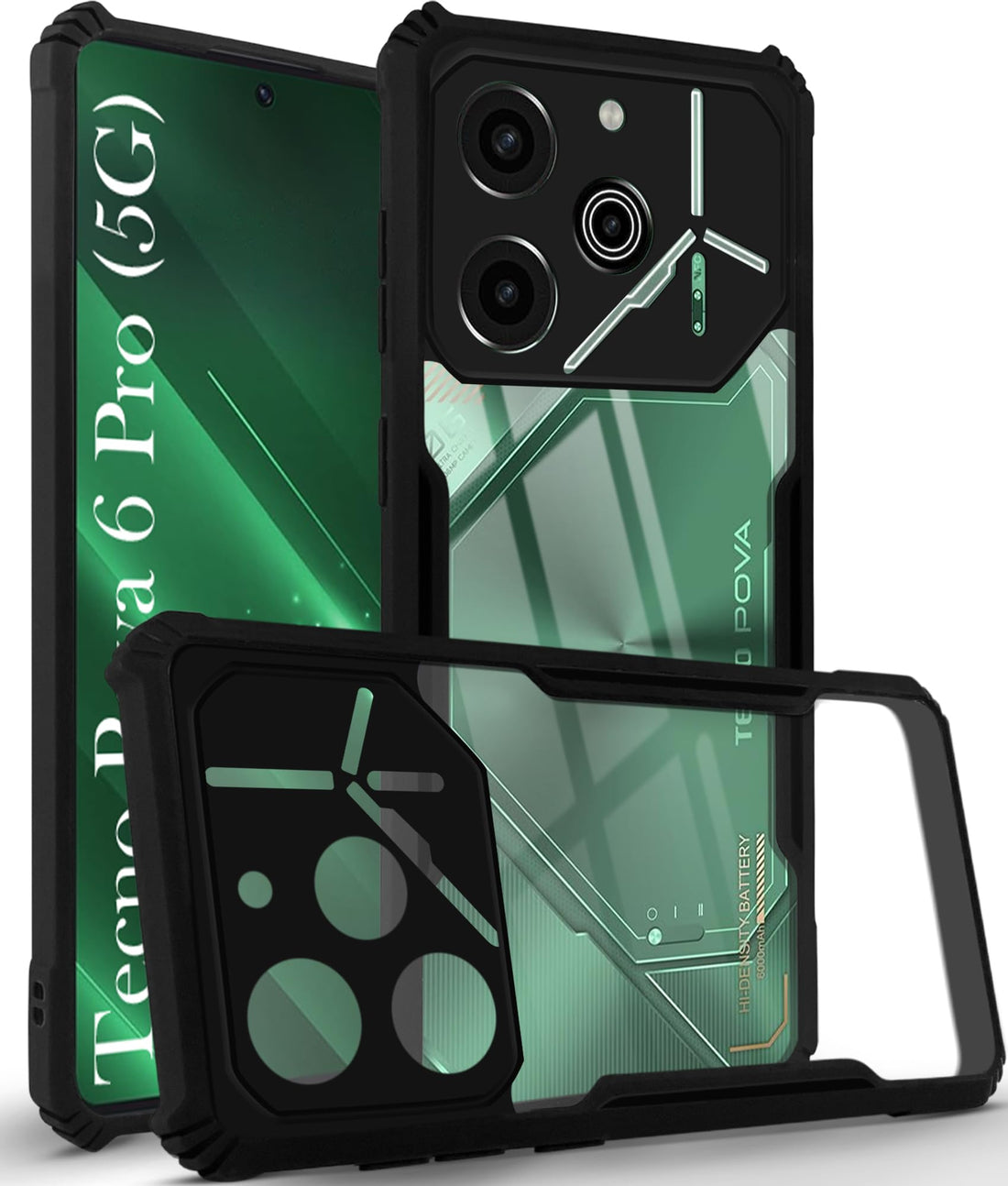 For Tecno Pova 6 Pro 5G  Back Cover (Polycarbonate Clear Panel with Shockproof | Professional Black)