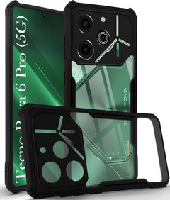 For Tecno Pova 6 Pro 5G  Back Cover (Polycarbonate Clear Panel with Shockproof | Professional Black)