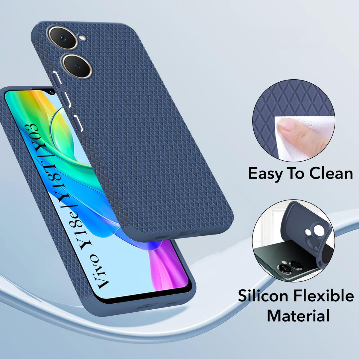 For Vivo Y18e | Vivo Y03 | Vivo Y18i Back Cover Case (Liquid Silicone | Side Grip | Camera Protection)