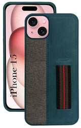 For iPhone 15 Back Cover Case (Professional PU Leather | Strip Chain Holder Socket)