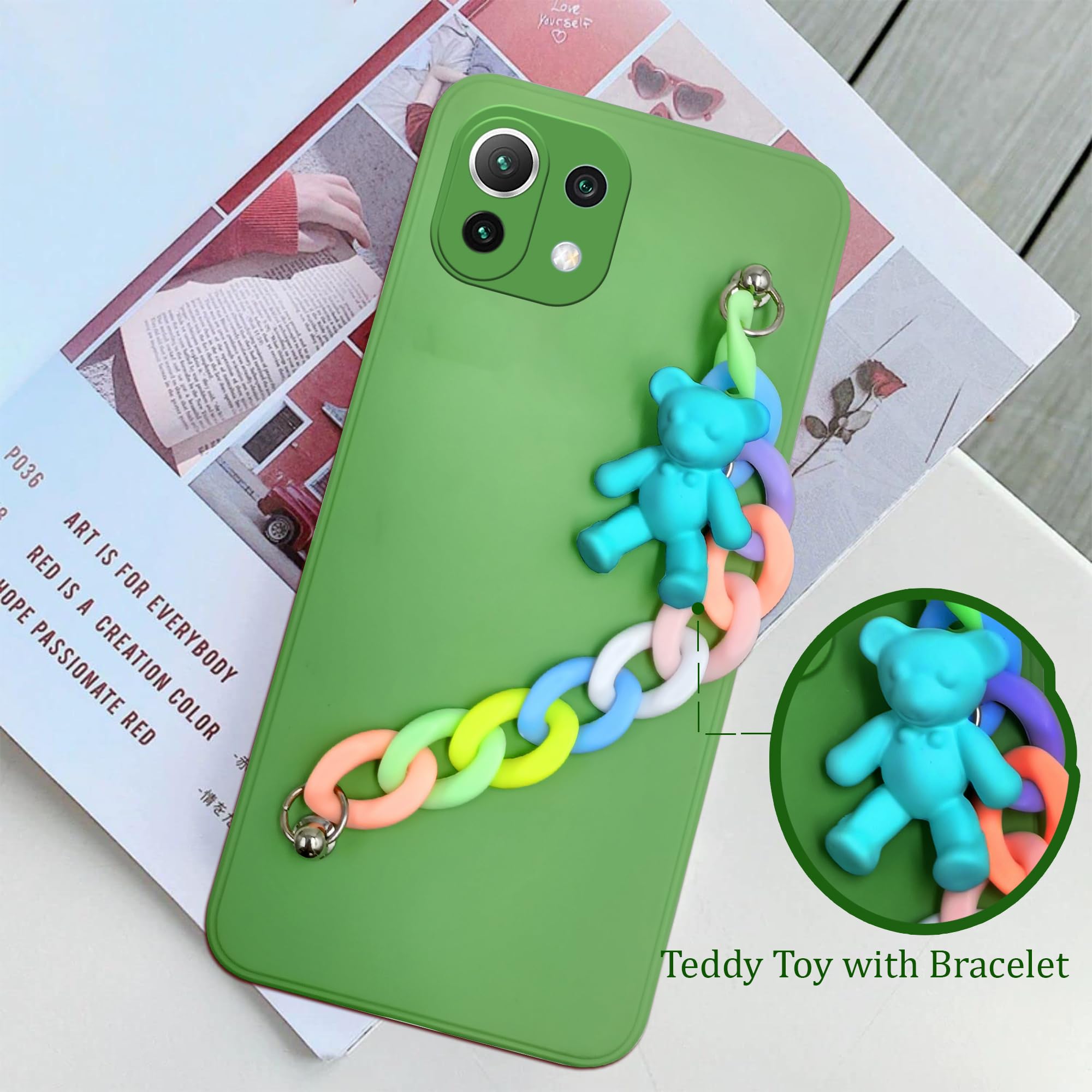 For Xiaomi 11 Lite 5G NE Back Cover Girls Case with Bracelet (Wrist Hanging Chain | Teddy Toy Cartoon)