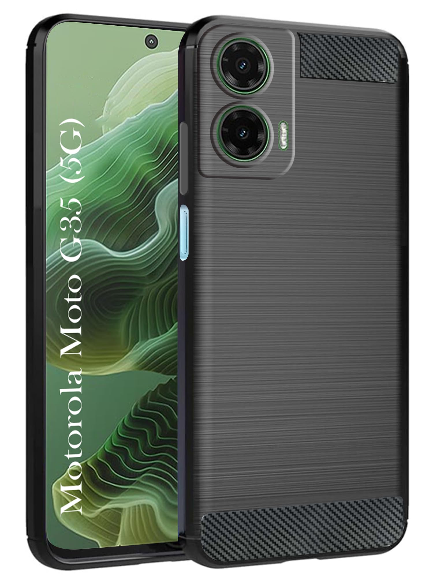 For Motorola Moto G35 5G Back Cover Case ( Hybrid Armor Case | Carbon Fiber Shockproof | Soft and Flexible | Black )