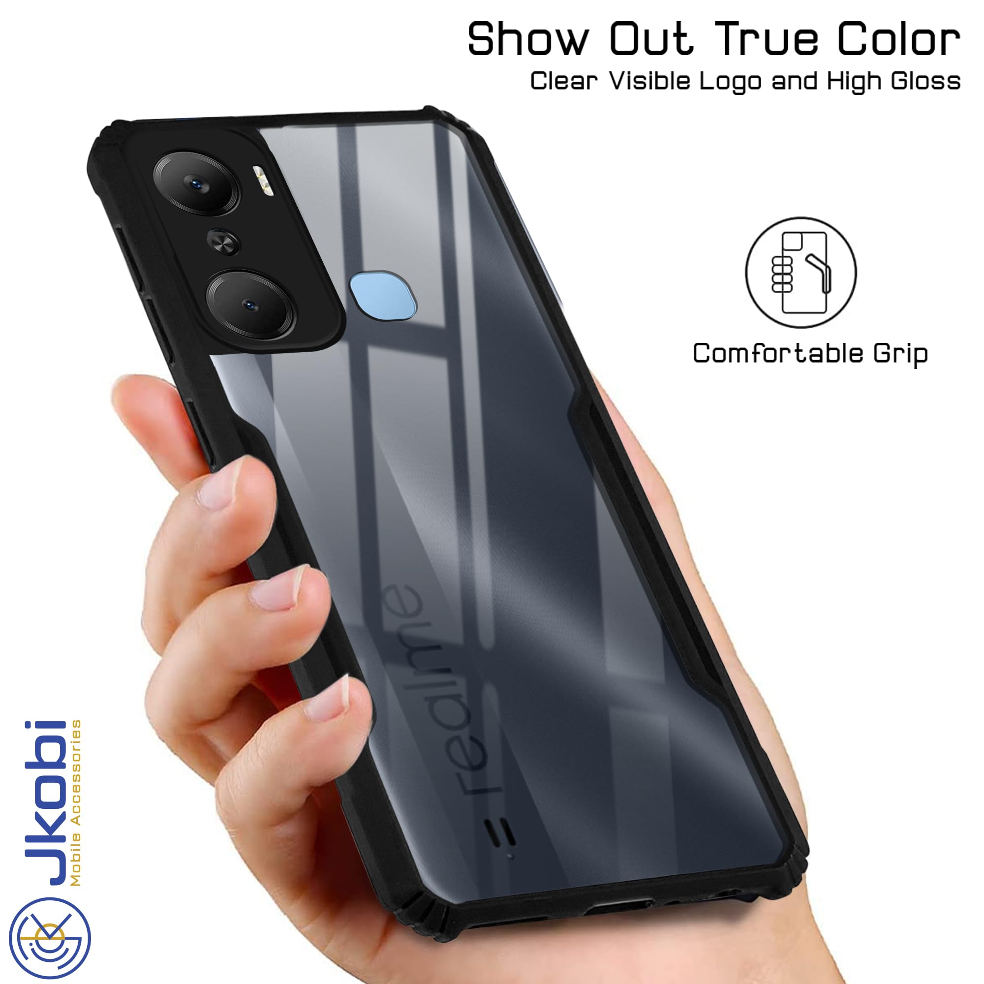 For Infinix Hot 12 Pro Back Cover Case (Shockproof with Polycarbonate Clear Panel | Professional Black)