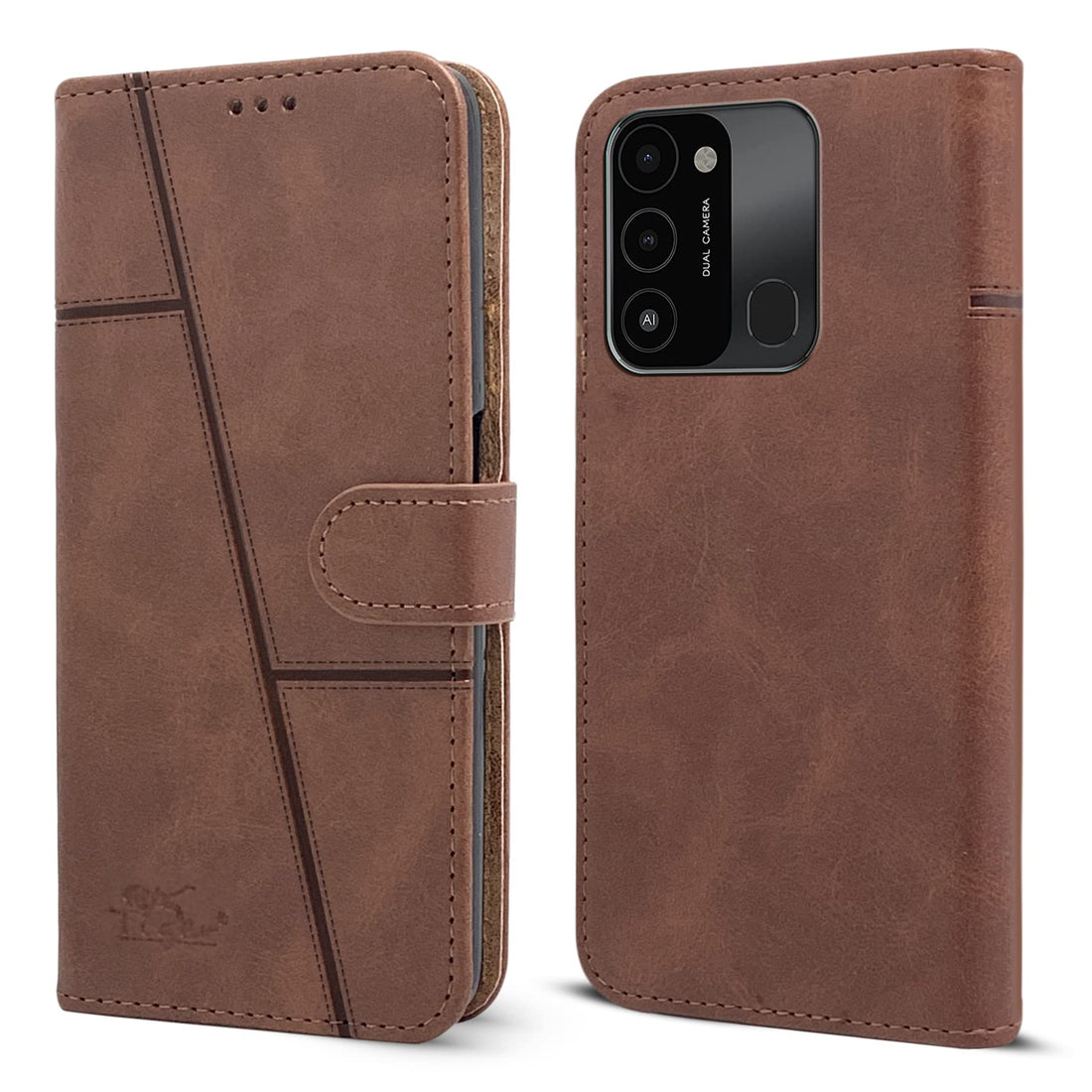 For Tecno Spark Go 2022 Flip Cover Case (Stitched Leather Finish | Magnetic Closure | Inner TPU | Foldable Stand | Wallet Card Slots)