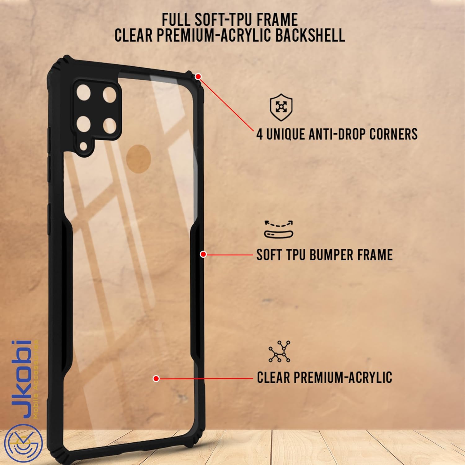For Realme C15 Back Cover Case (Shockproof with Polycarbonate Clear Panel)