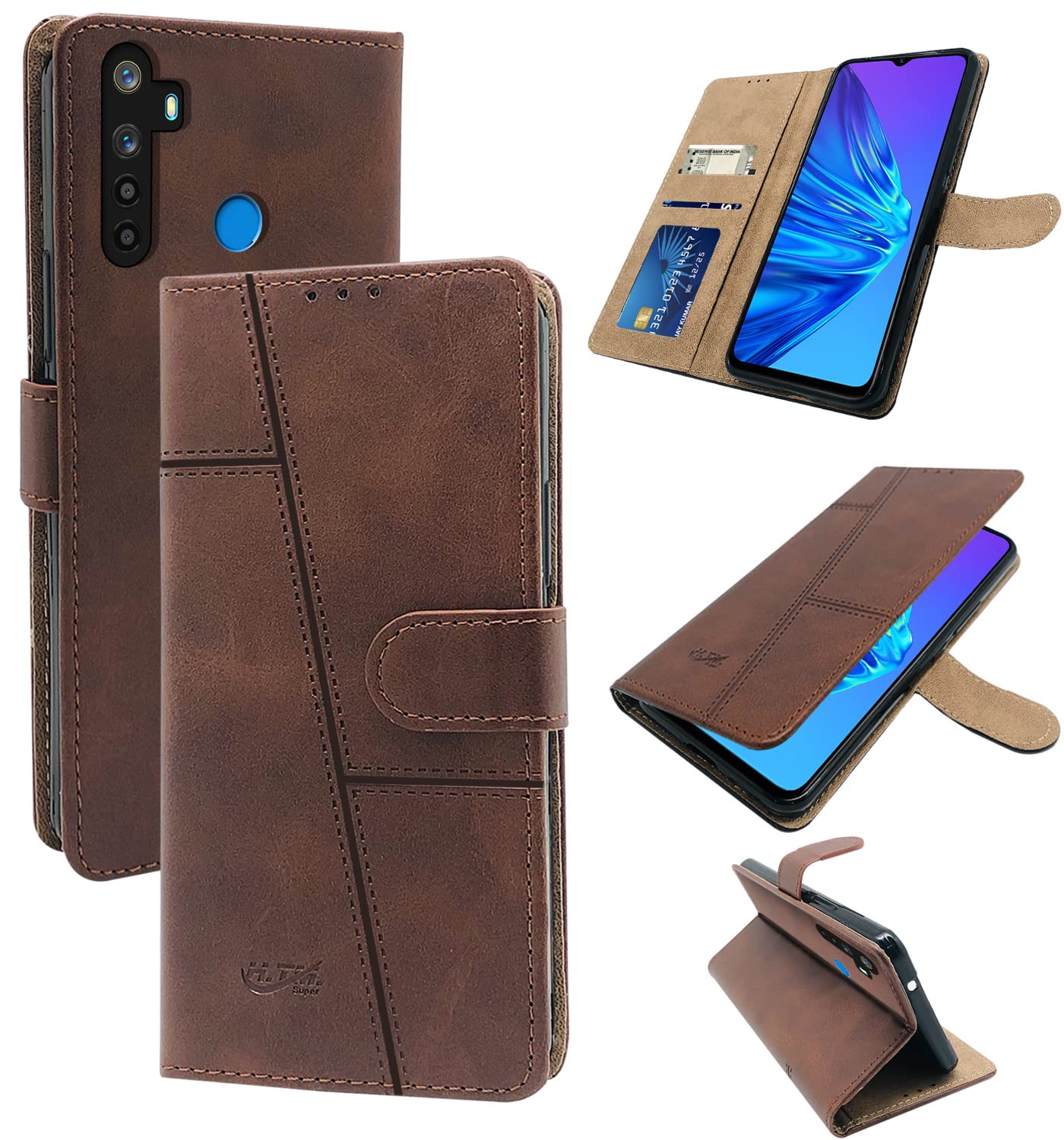 For Realme Narzo 10 Flip Cover Case (Stitched Leather Finish | Magnetic Closure | Inner TPU | Foldable Stand | Wallet Card Slots)
