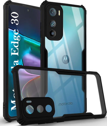 For Motorola Moto Edge 30 Back Case Cover (Polycarbonate with Shockproof Clear Panel | Crystal Glass Back | Camera Protection)