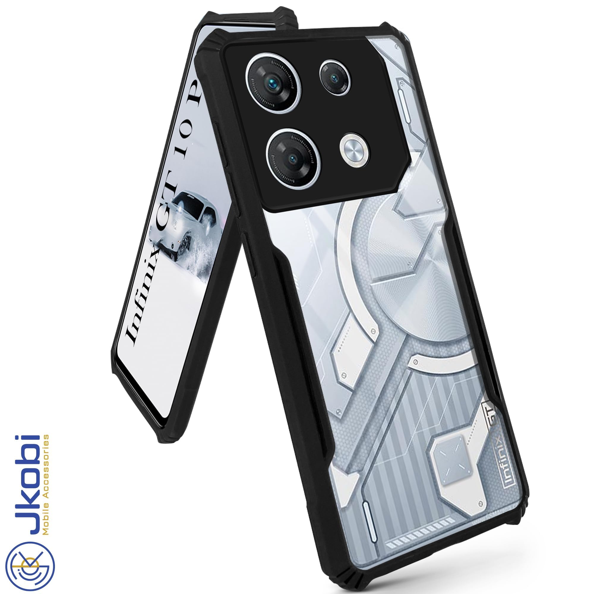 For Infinix GT 10 Pro Back Case Cover (Shockproof with Polycarbonate Clear Panel | Professional Black)