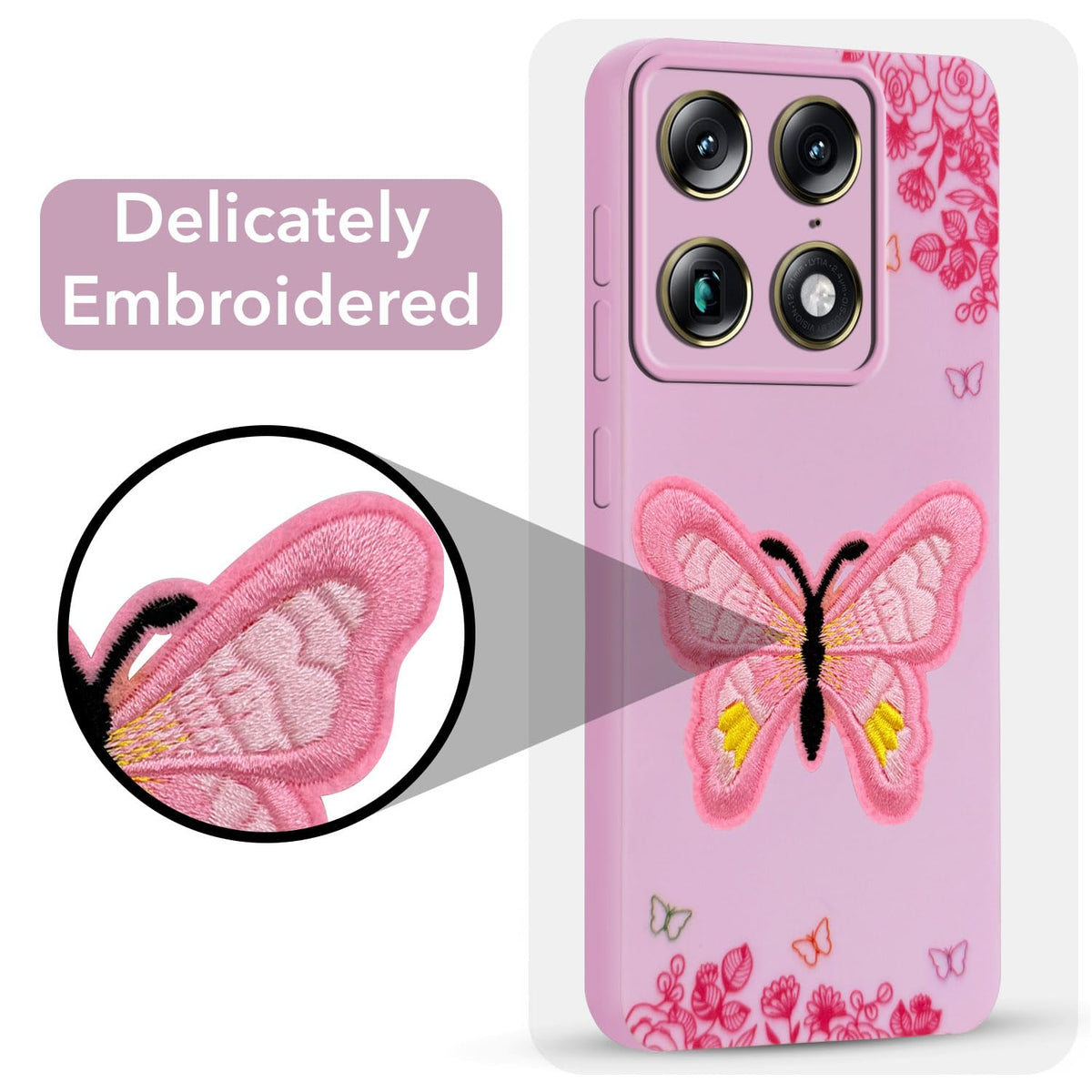 For Motorola Moto Edge 70 Back Cover Case (Soft Butterfly Embroidery | Women Teen Girls | Camera Protection| Matte Silicone)