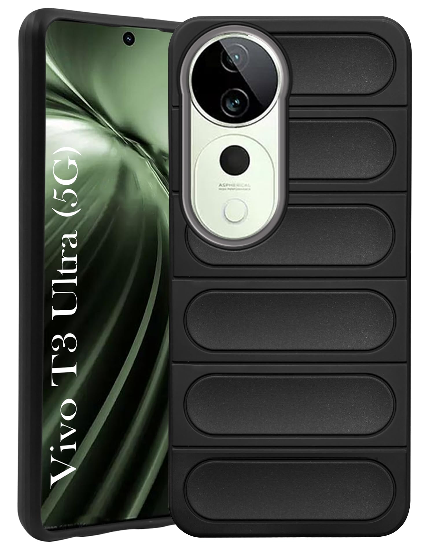 For Vivo T3 Ultra Back Cover Case (Matte Liquid Silicone | Professional Micro-Fiber Cloth Inside | Camera Protection Ring | Wave Black)