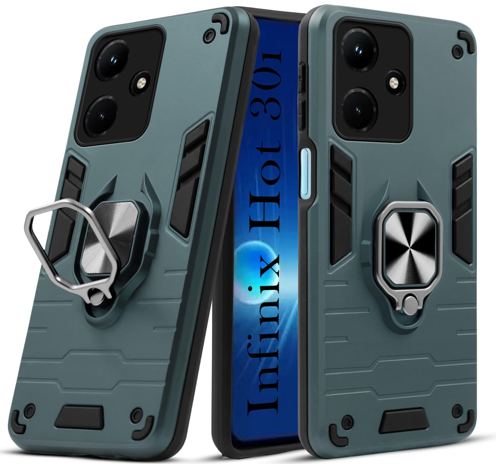 For Infinix Hot 30i Back Cover Case (Shockproof Dual Layer Polycarbonate |Ring Holder Kickstand)