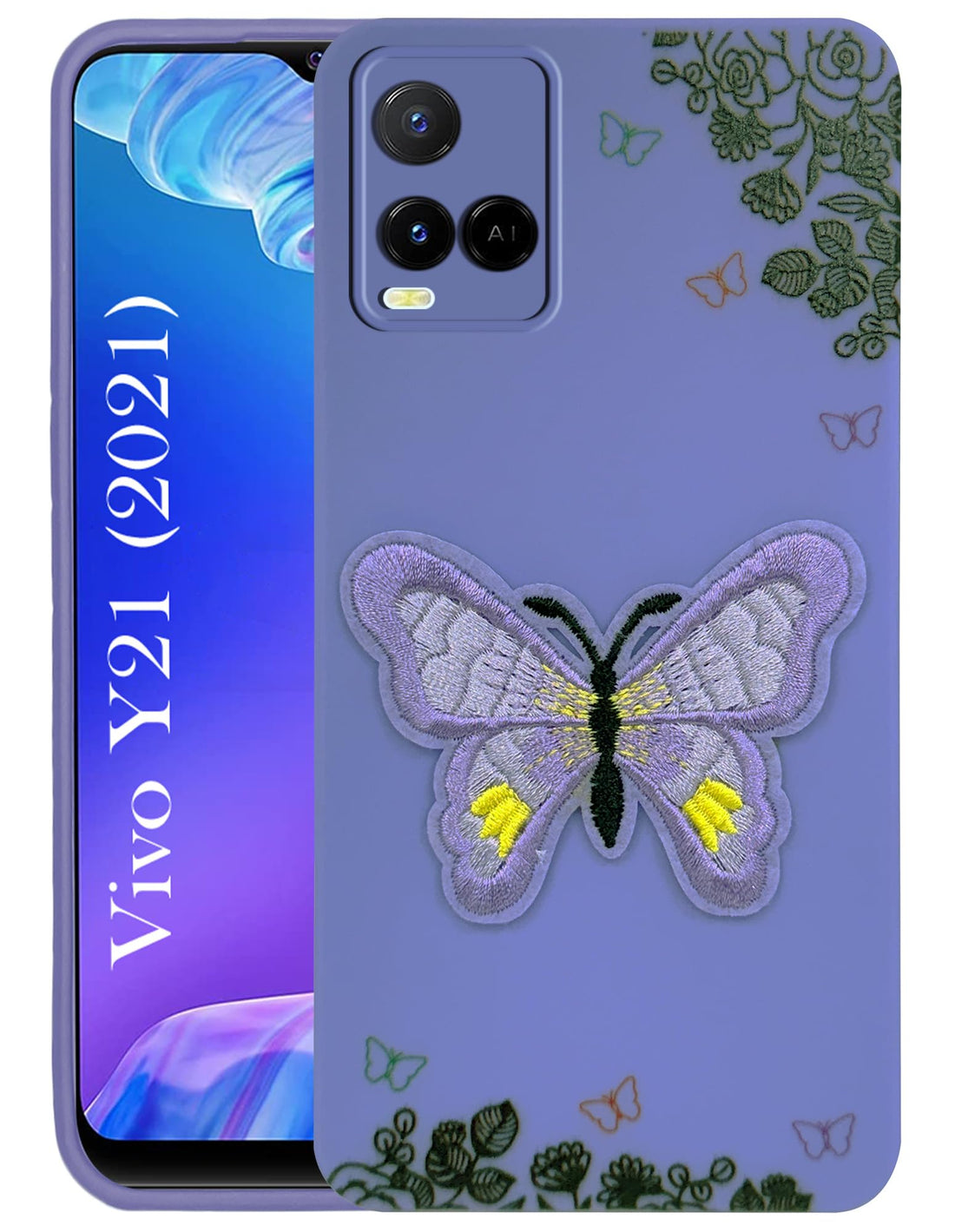 For Vivo Y21 2021 Back Cover Case (Soft Butterfly Embroidery | Women Teen Girls | Camera Protection| Matte Silicone)