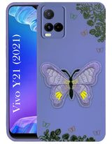 For Vivo Y21 2021 Back Cover Case (Soft Butterfly Embroidery | Women Teen Girls | Camera Protection| Matte Silicone)