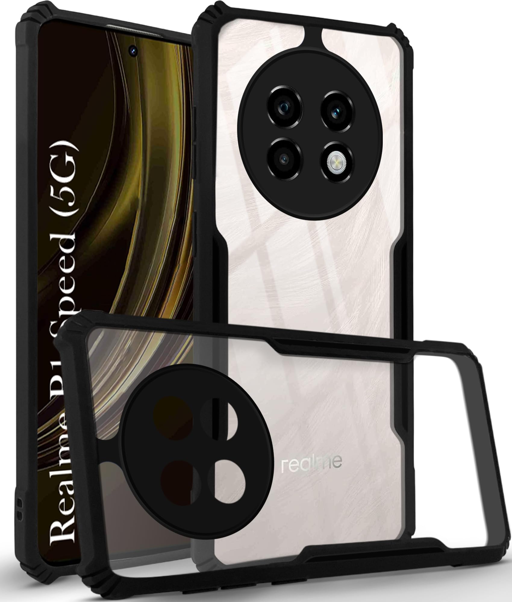 For Realme P1 Speed Back Cover Case ( Shockproof with Polycarbonate Clear Panel | Professional Black)