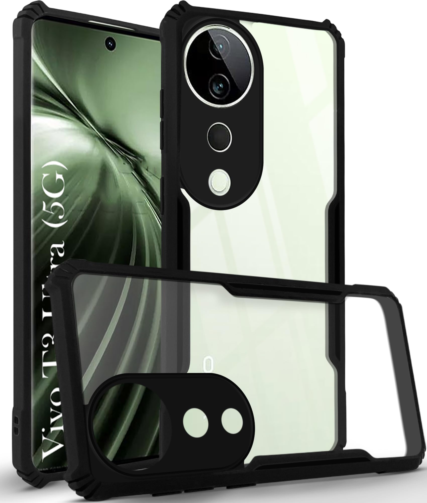 For Vivo T3 Ultra Back Cover Case ( Shockproof with Polycarbonate Clear Panel | Professional Black)