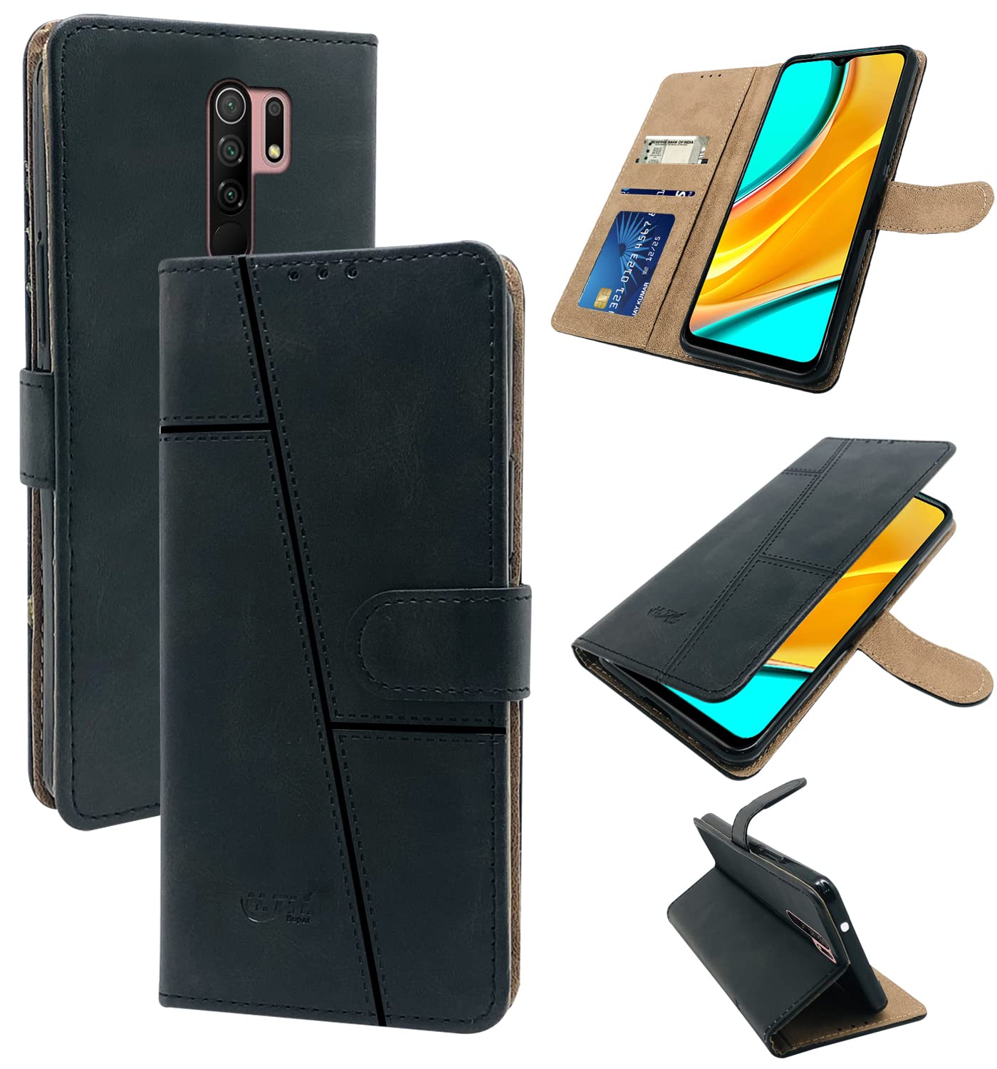 For Xiaomi Mi Redmi 9 Prime Flip Cover Case (Stitched Leather Finish | Magnetic Closure | Inner TPU | Foldable Stand | Wallet Card Slots)