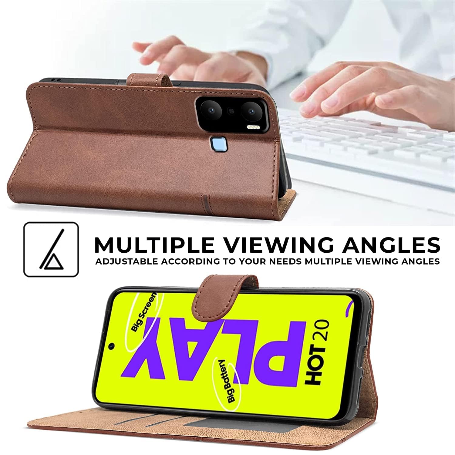 For Infinix Hot 20 Play Flip Cover Case (Stitched Finish | Foldable Stand | Wallet Card Slots)