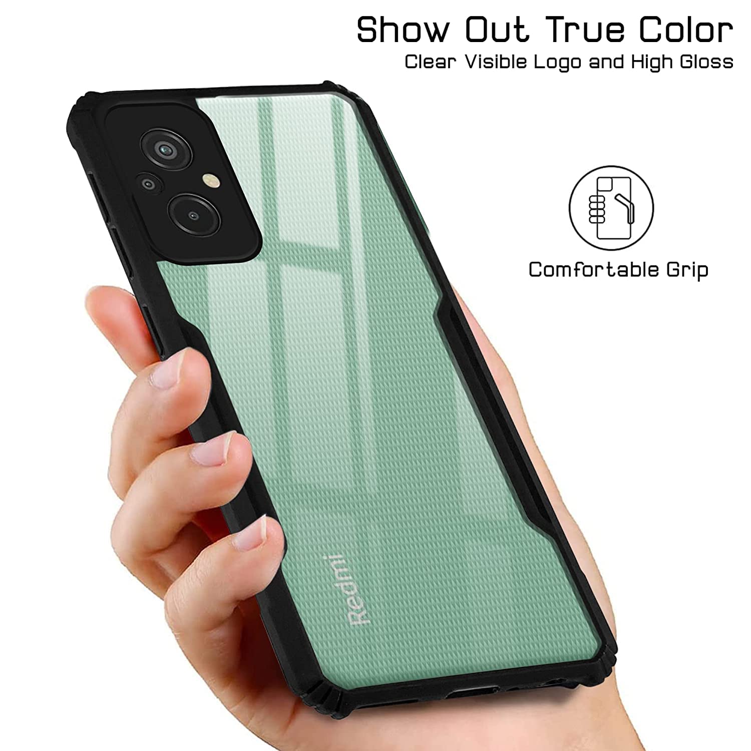 For Xiaomi Redmi 11 Prime Back Cover Case (Crystal Glass Back | Shockproof Bumpers | Professional Black)