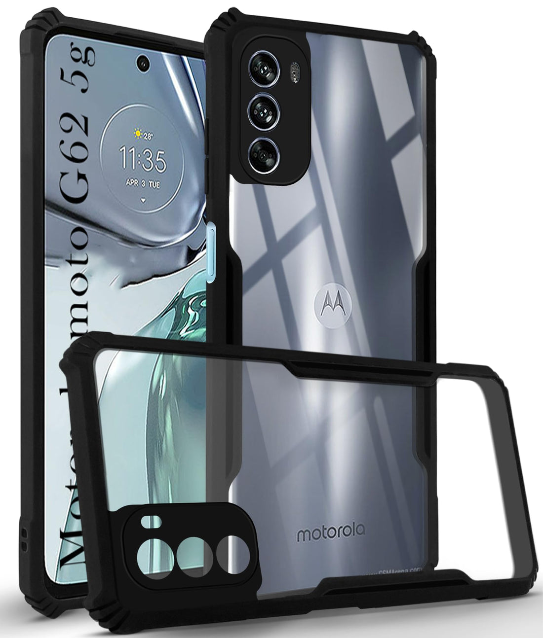 For Motorola Moto G62 5G Back Cover Case (Shockproof with Polycarbonate Clear Panel)