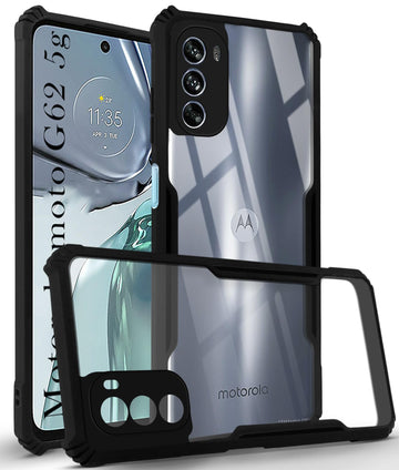 For Motorola Moto G62 5G Back Cover Case (Shockproof with Polycarbonate Clear Panel)