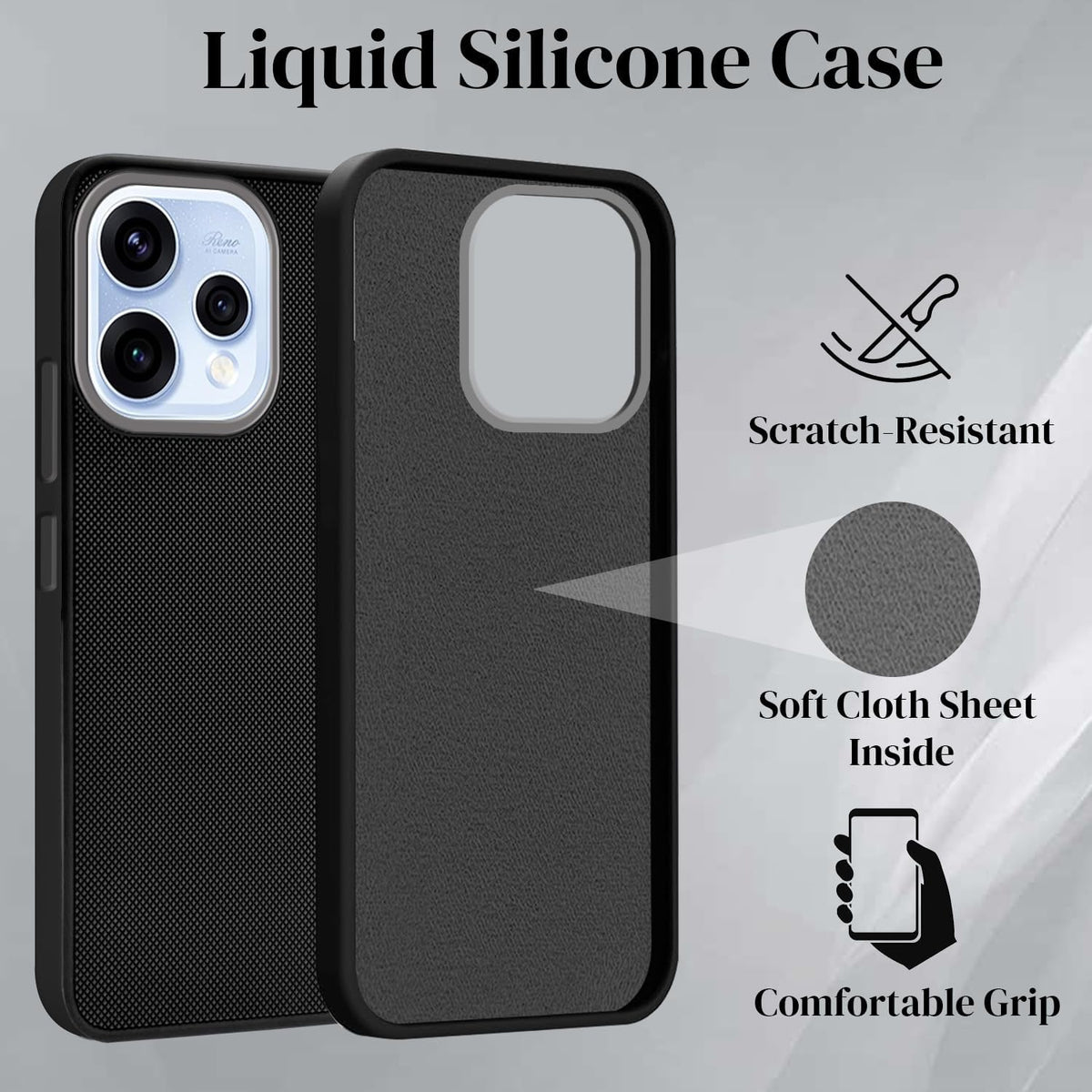 For Oppo Reno15 5G | Oppo Reno 15 5G Back Cover Case Rubberised (Textured Grip Design| Micro-Fiber Cloth Inside | Slim and Light Weight | Soft Touch and Feel)