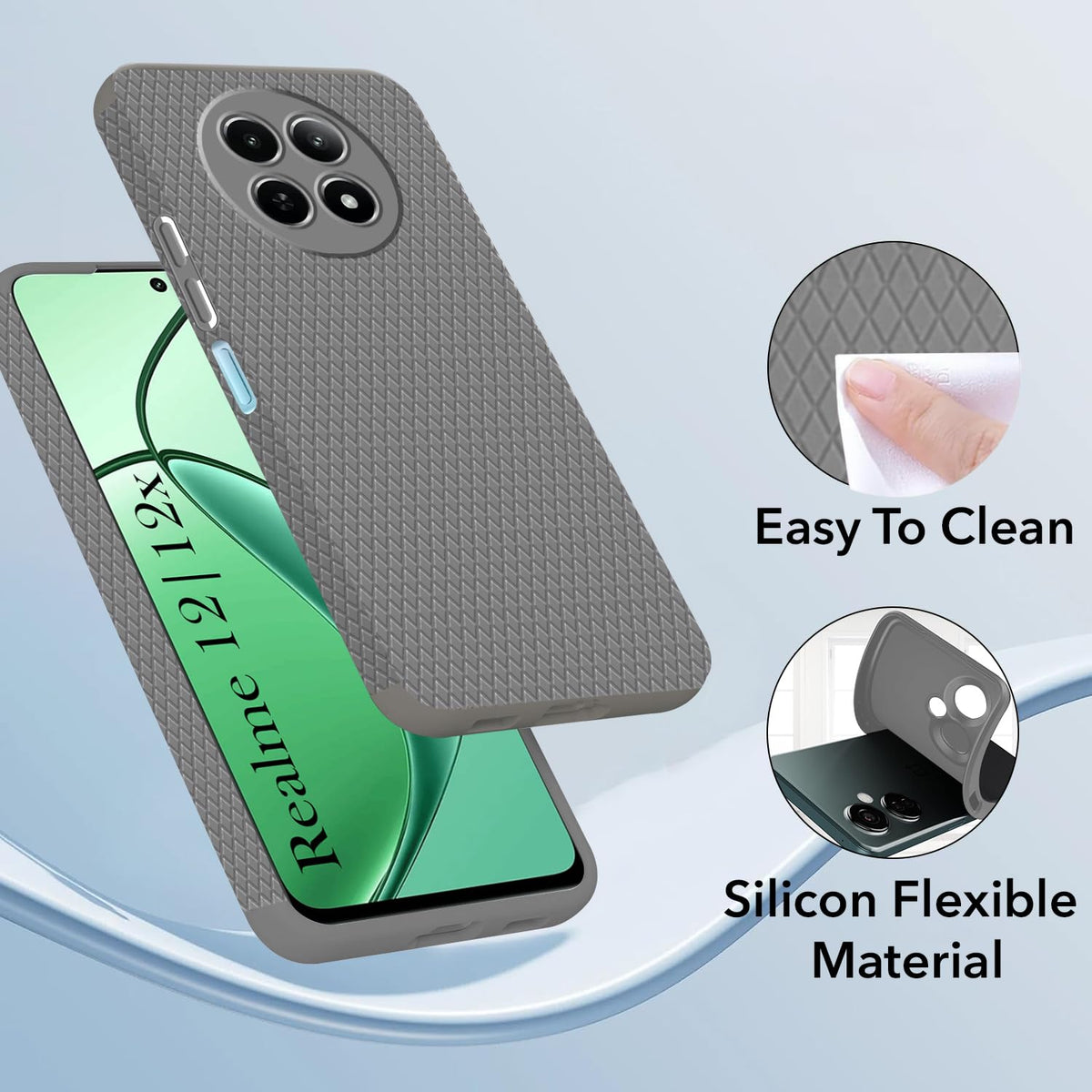 For Realme 12 | Realme 12X Back Cover Case (Liquid Silicone | Side Grip | Camera Protection)