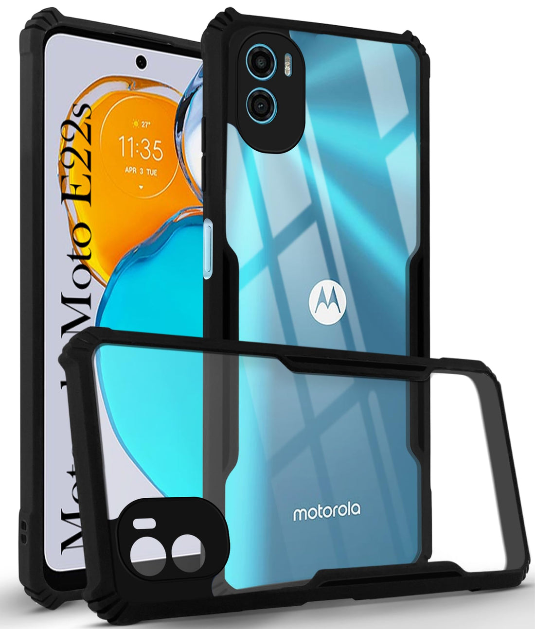 For Motorola Moto E22s Back Cover Case (Shockproof with Polycarbonate Clear Panel)