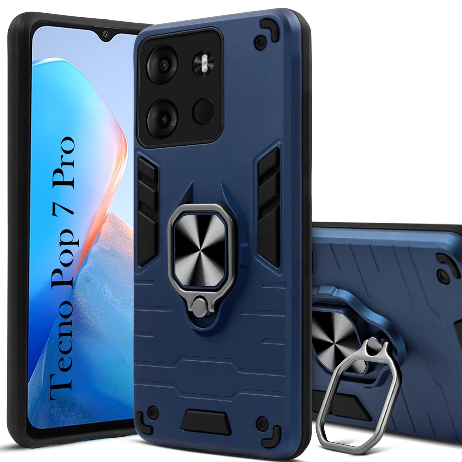 For Tecno POP 7 Pro Back Cover Case (Shockproof Polycarbonate Dual Layer Hybrid Armor)