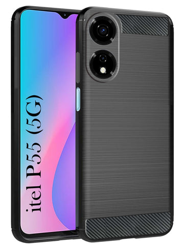 For Itel P55 Back Cover Case (Hybrid Armor Case | Carbon Fiber Shockproof | Soft and Flexible)