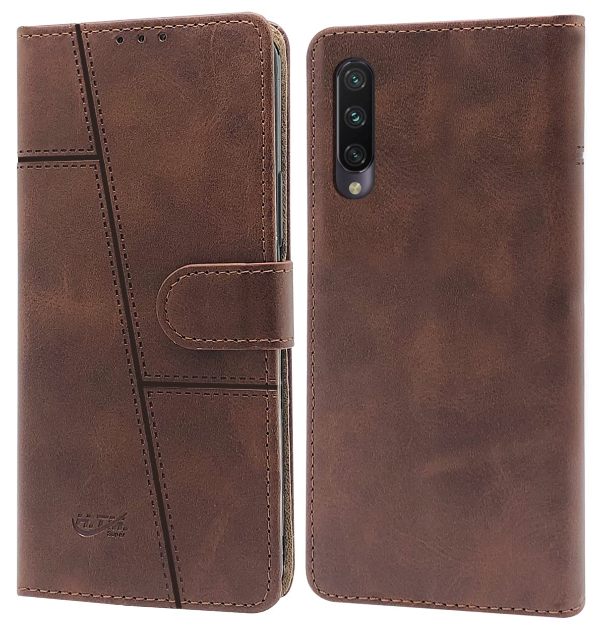 For Xiaomi Mi A3 Xiaomi Redmi Mi A3 Flip Cover Case (Stitched Leather Finish Magnetic Closure Inner TPU Foldable Stand Wallet Card Slots)