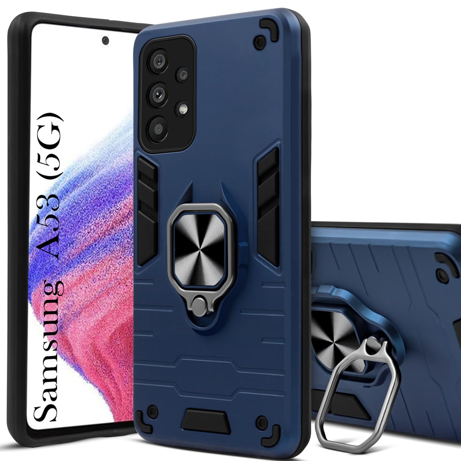 For Samsung Galaxy A53 5G Back Cover Case (Dual Embossed Design |Heavy Duty Screen and Camera Protection | Skidproof Texture | Matte Black)