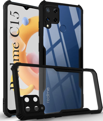 For Realme C15 Back Cover Case (Shockproof with Polycarbonate Clear Panel)