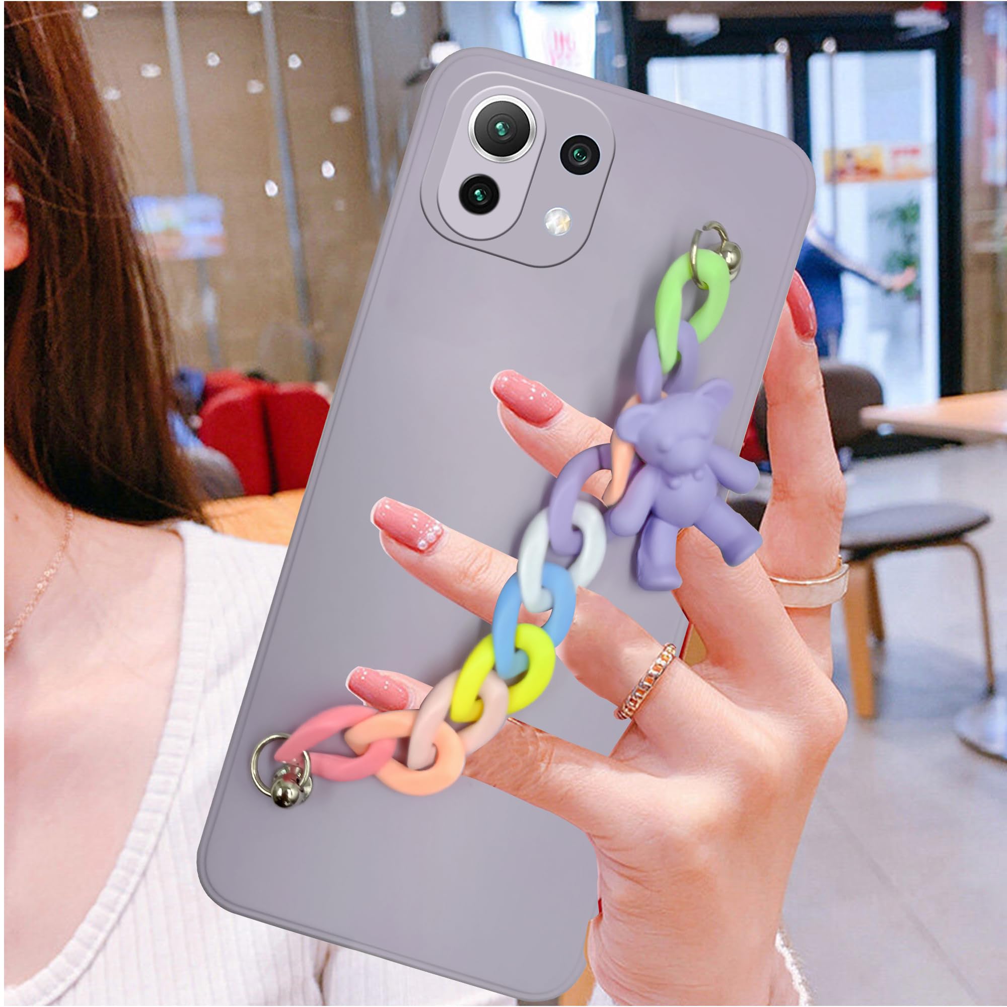 For Xiaomi 11 Lite 5G NE Back Cover Girls Case with Bracelet (Wrist Hanging Chain | Teddy Toy Cartoon)