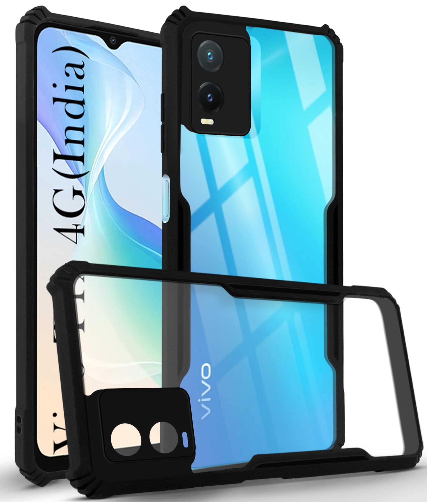 For Vivo T1x 4G Back Cover Case (Shockproof with Polycarbonate Clear Panel | Professional Black)