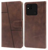 For Xiaomi Redmi 10A Flip Cover Case (Stitched Leather Finish | Magnetic Closure | Foldable Stand | Wallet Card Slots | Brown)