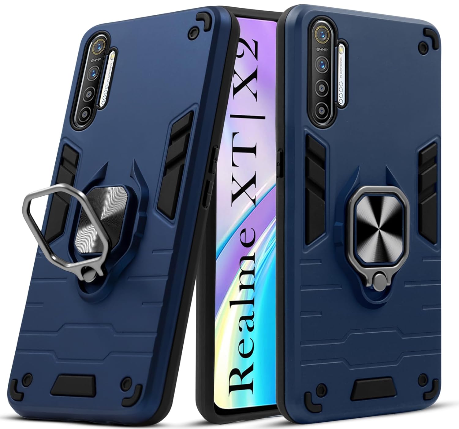 For Realme XT Realme X2 Back Cover Case (Dual Layer Hybrid Armor Ring  Holder Kickstand in-Built 360 Degree Shockproof Protection) Robust