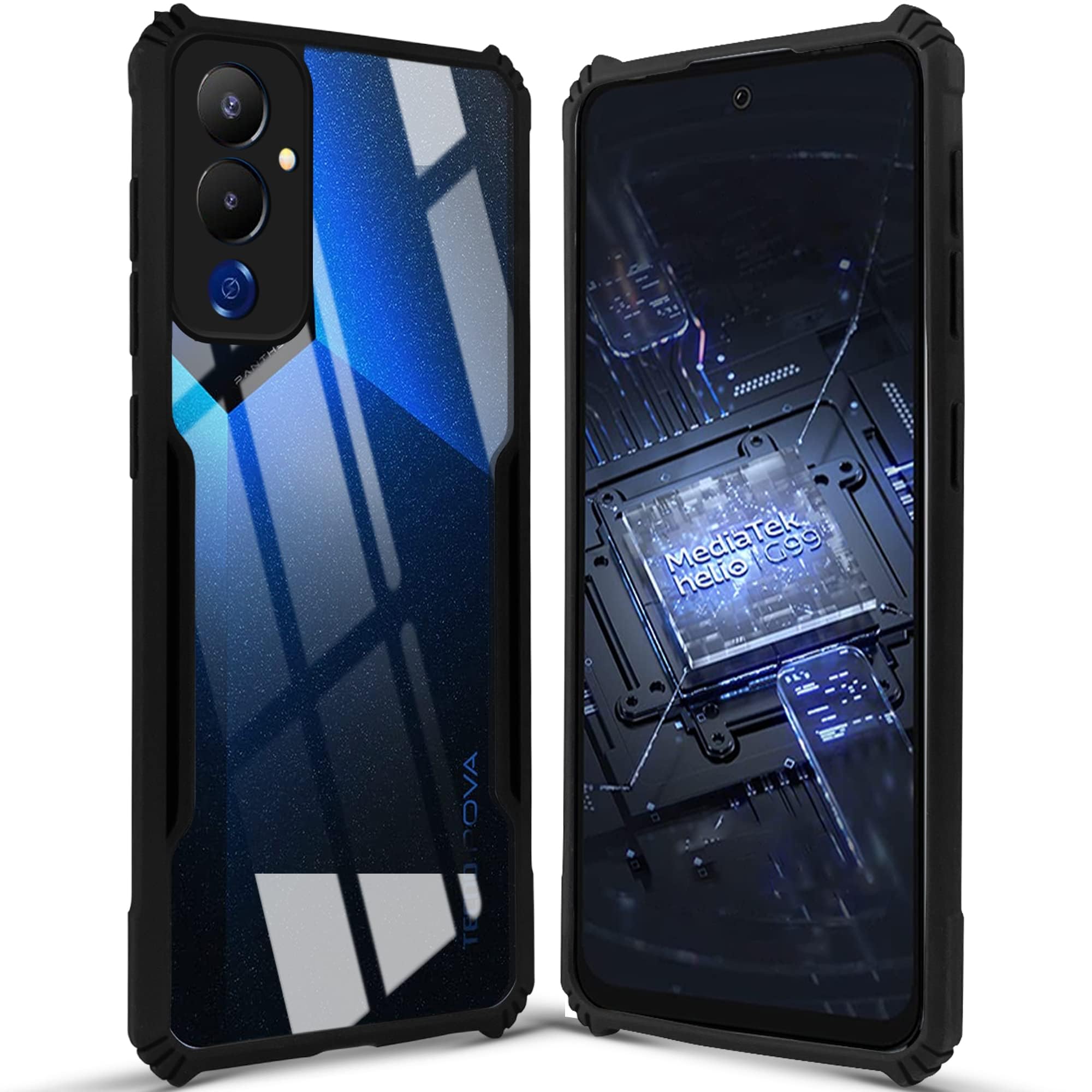 For Tecno Pova 4 Back Cover Case ( Shockproof with Polycarbonate Clear Panel | Professional Black)