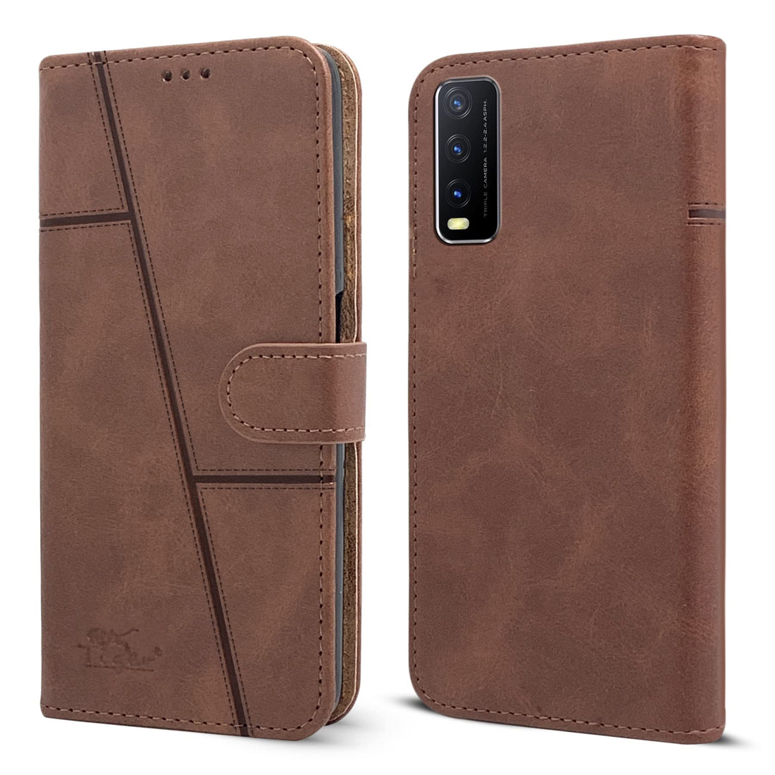 For Vivo Y12s | Y12s 2021  Flip Cover Case (Stitched Leather Finish | Magnetic Closure | Inner TPU | Foldable Stand | Wallet Card Slots | Black)