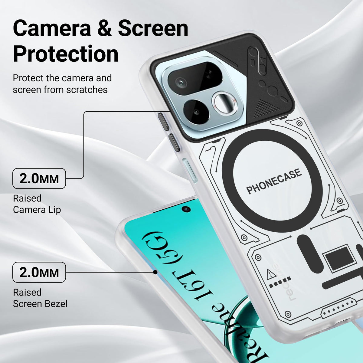 For Realme 16T 5G Metallic Back Cover Case (Metallic Camera Protection & Buttons | Translucent Milky Shade | Hard Polycarbonate)