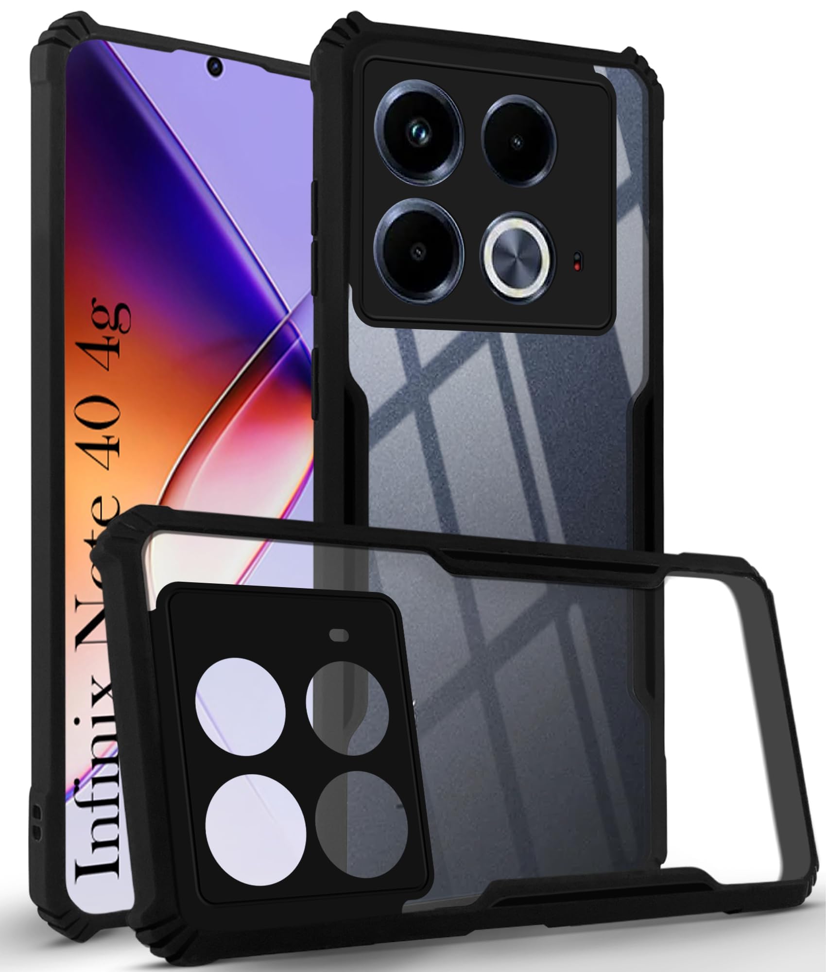 For Infinix Note 40 Back Case Cover (Polycarbonate with Shockproof Clear Panel | Crystal Glass Back | Camera Protection)