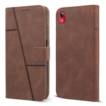For Vivo Y91i Flip Cover Case (Stitched Leather Finish | Magnetic Closure | Inner TPU | Foldable Stand | Wallet Card Slots)