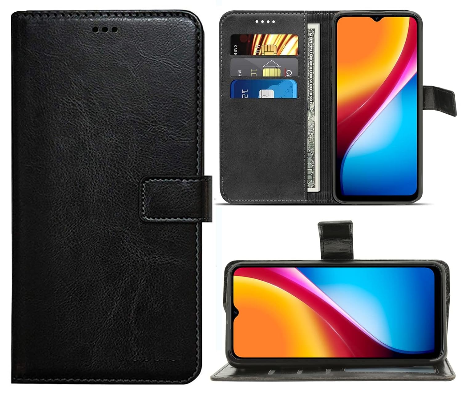 For Infinix Smart 5 Pro Flip Cover Case (Leather Finish | Magnetic Closure | Foldable Stand | Wallet Card Slots)