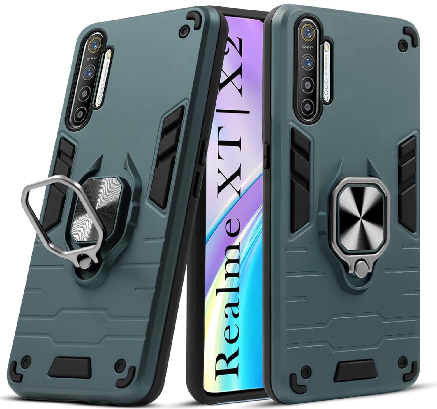 For Realme XT Realme X2 Back Cover Case (Dual Layer Hybrid Armor Ring  Holder Kickstand in-Built 360 Degree Shockproof Protection) Robust