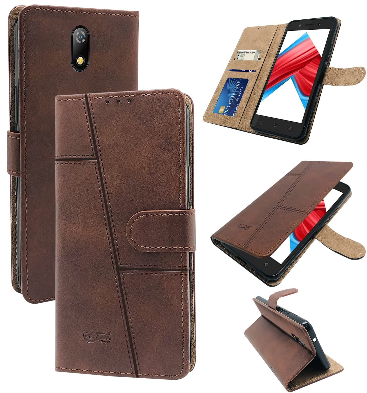 For Itel A23 Flip Cover Case (Stitched Leather Finish | Magnetic Closure | Foldable Stand | Wallet Card Slots)