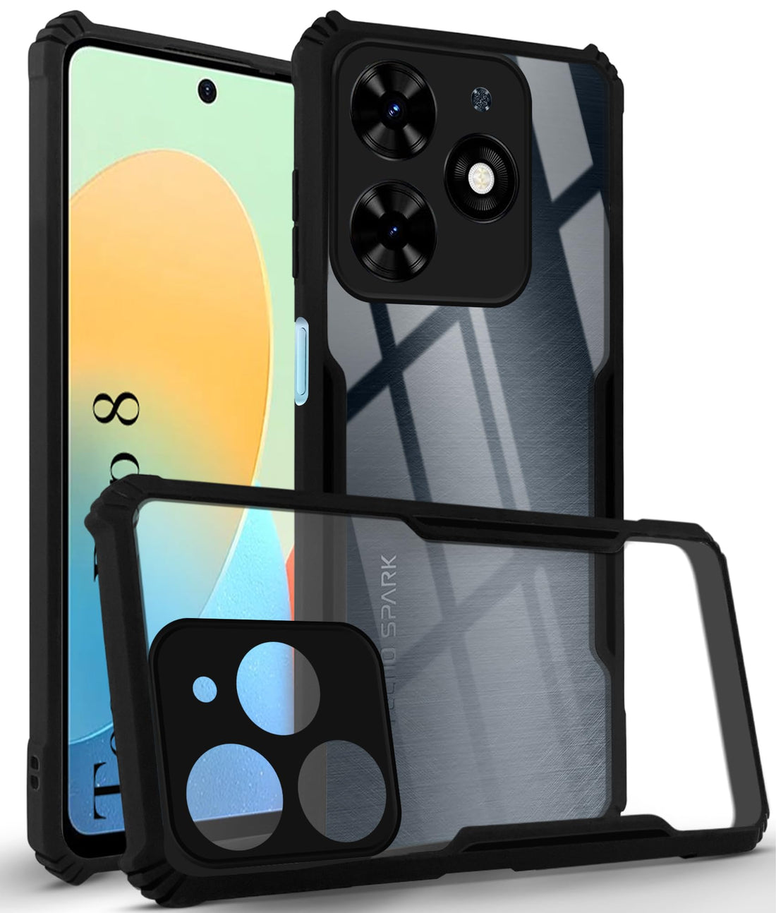For Tecno Pop 8 Back Cover Case (Shockproof with Polycarbonate Clear Panel)
