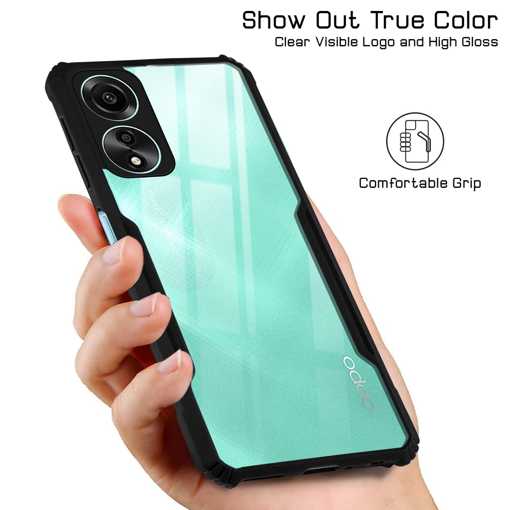For Oppo A78 4G  Back Cover Case ( Shockproof with Polycarbonate Clear Panel | Professional Black)