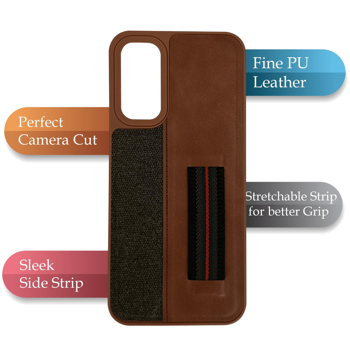 For Realme 13 Back Cover Case (Professional PU Leather | Strip Chain Holder Socket)